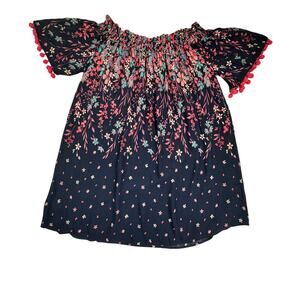 Kori Boho Garden Feminine Floral Swing Dress With Pom Poms Women's Size Medium